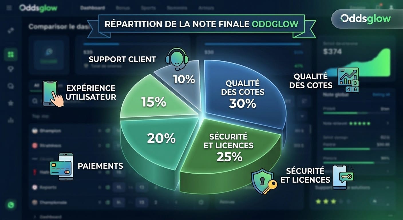 Repartition des criteres de notation des bookmakers par Oddsglow